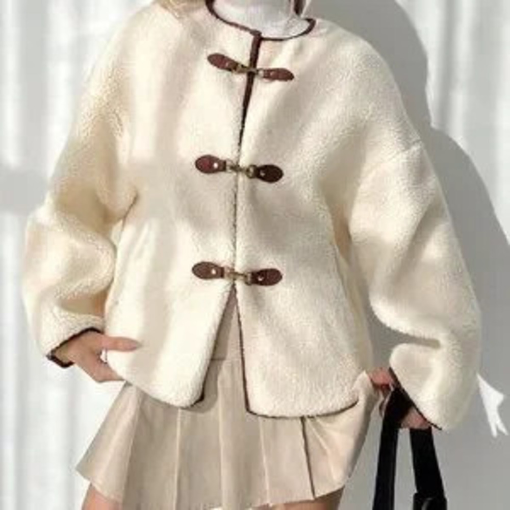 ZARA Apricot Casual Women's Elegant Round Neck Long Sleeve Short Jacket